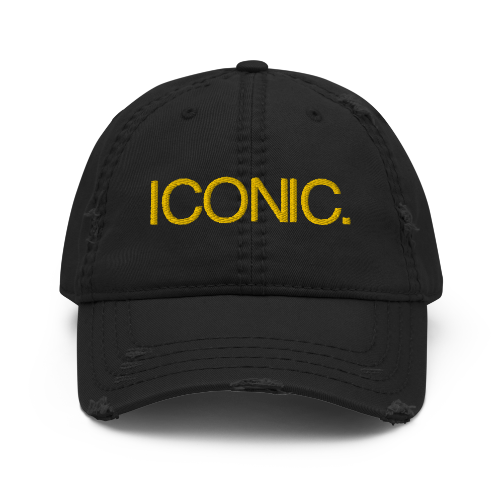 ROYAL ICONIC. | Embroidered Logo Unisex Distress Cap Dad Hat Mom Cap Black w/ Gold Thread