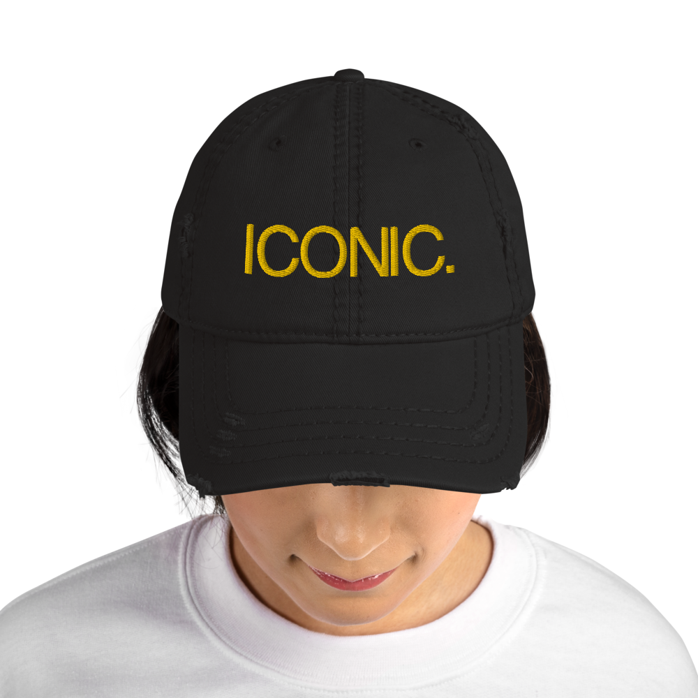 ROYAL ICONIC. | Embroidered Logo Unisex Distress Cap Dad Hat Mom Cap Black w/ Gold Thread