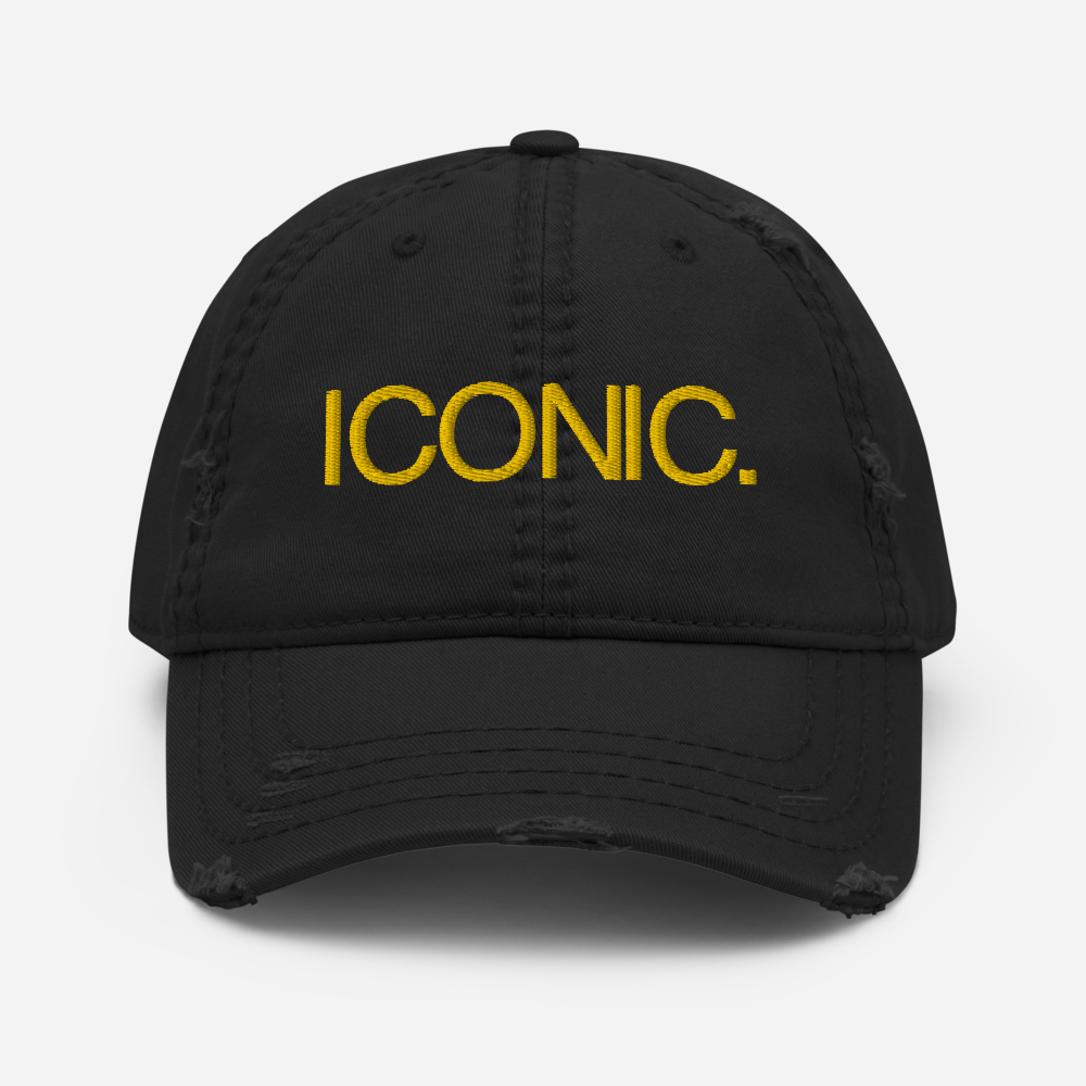 ROYAL ICONIC. | Embroidered Logo Unisex Distress Cap Dad Hat Mom Cap Black w/ Gold Thread