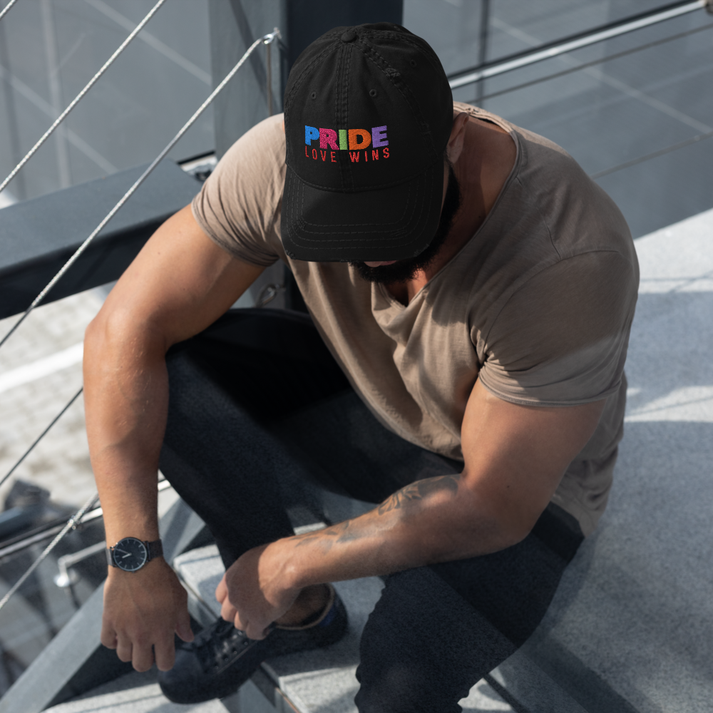 FEMME Univ | LGBTQIA Plus PRIDE Love Wins Distress Cap 3 Varieties