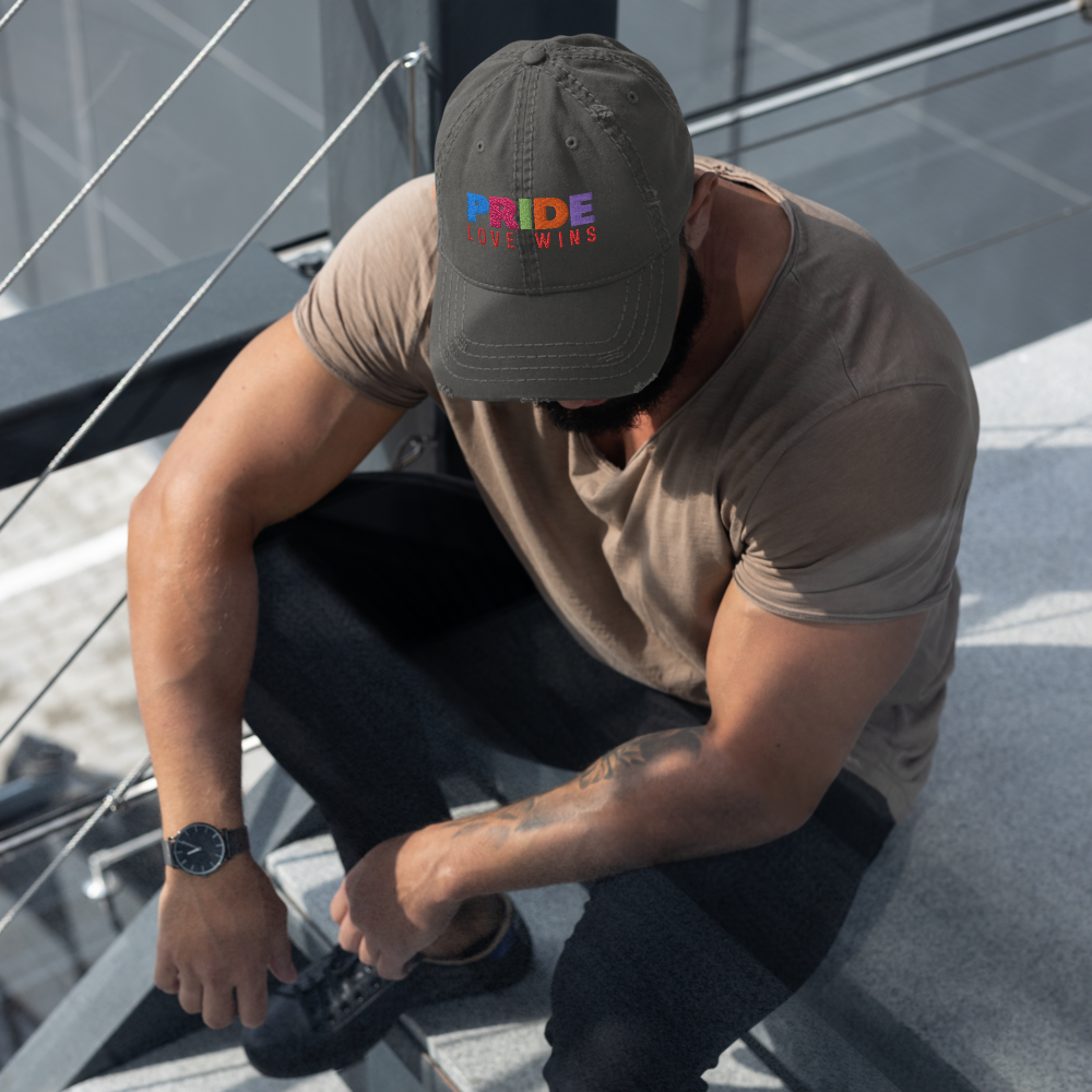 FEMME Univ | LGBTQIA Plus PRIDE Love Wins Distress Cap 3 Varieties