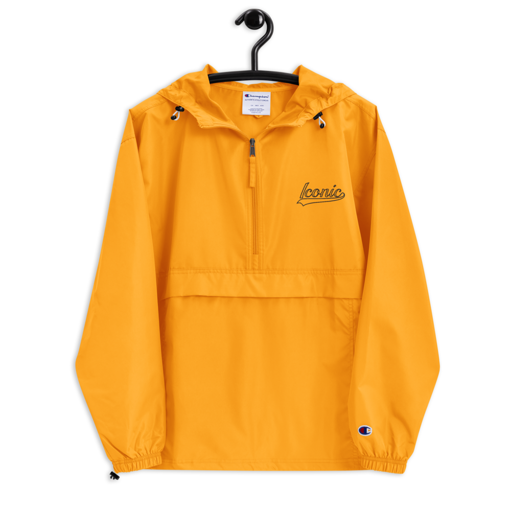CHAMPION + ROYAL ICONIC. | Retro Embroidered Logo Unisex Hooded Packable Windbreaker Lite Coaches Jacket Gold Vintage Classic