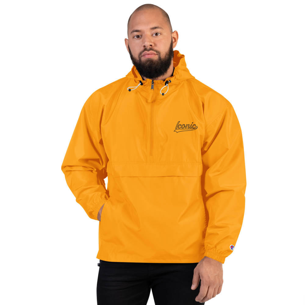 CHAMPION + ROYAL ICONIC. | Retro Embroidered Logo Unisex Hooded Packable Windbreaker Lite Coaches Jacket Gold Vintage Classic