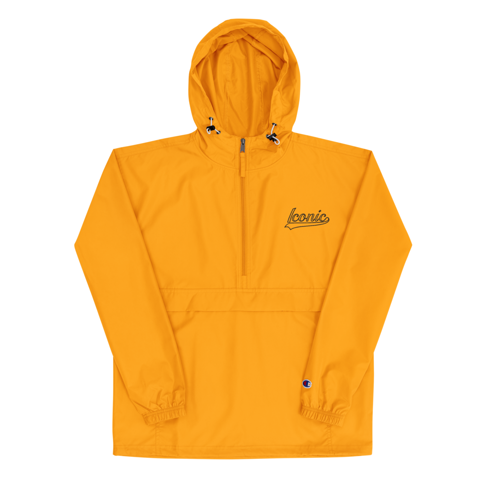 CHAMPION + ROYAL ICONIC. | Retro Embroidered Logo Unisex Hooded Packable Windbreaker Lite Coaches Jacket Gold Vintage Classic