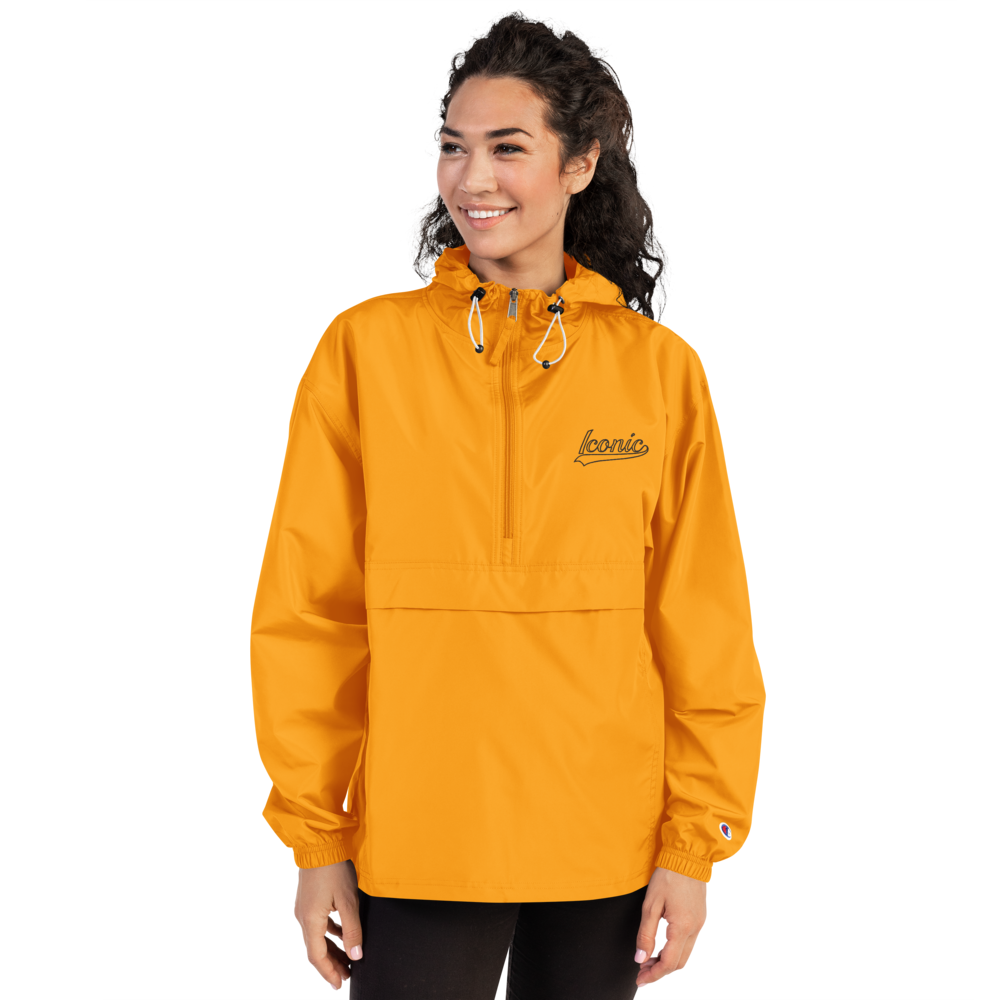CHAMPION + ROYAL ICONIC. | Retro Embroidered Logo Unisex Hooded Packable Windbreaker Lite Coaches Jacket Gold Vintage Classic