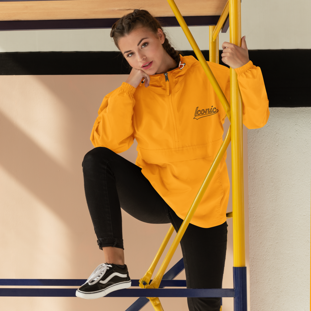CHAMPION + ROYAL ICONIC. | Retro Embroidered Logo Unisex Hooded Packable Windbreaker Lite Coaches Jacket Gold Vintage Classic