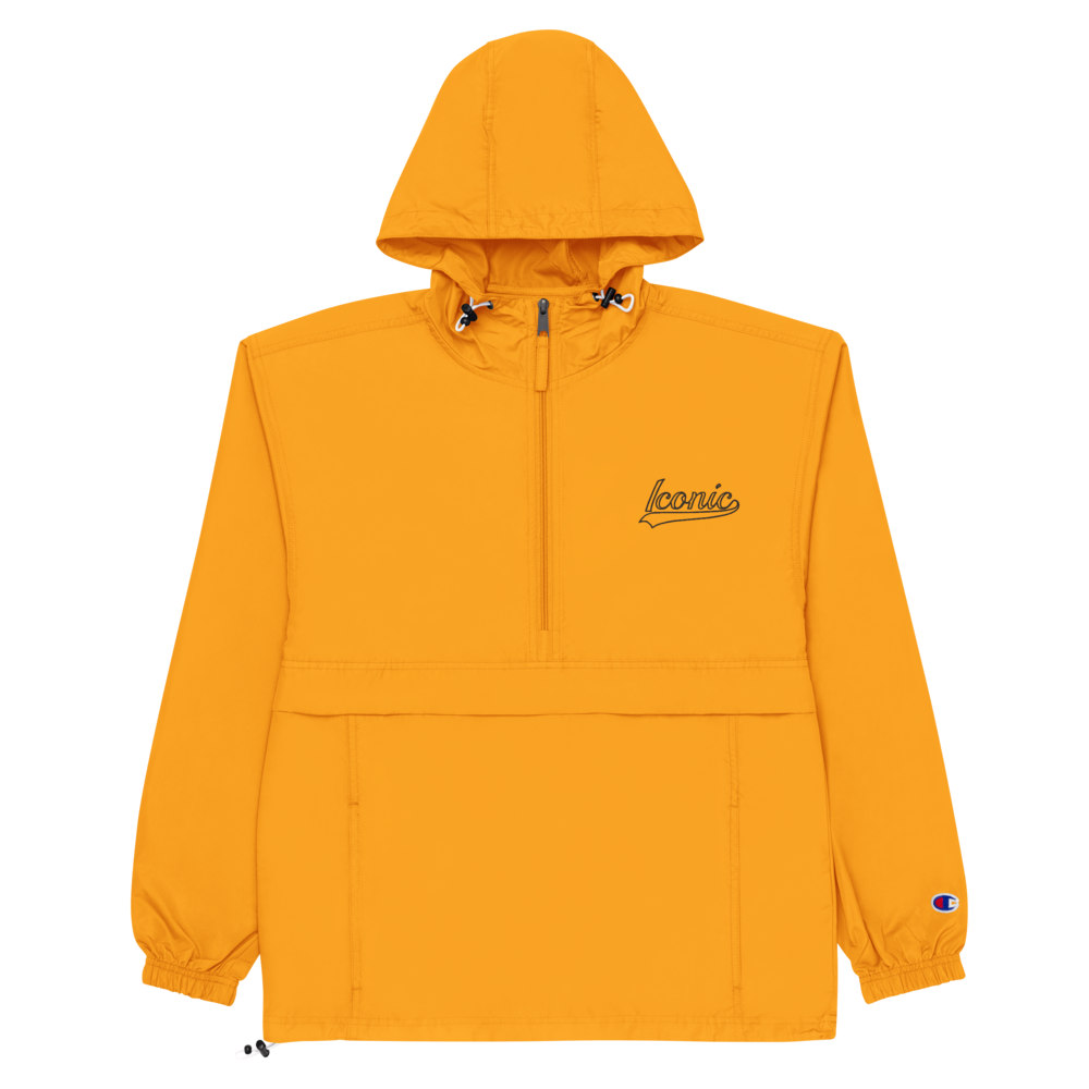 CHAMPION + ROYAL ICONIC. | Retro Embroidered Logo Unisex Hooded Packable Windbreaker Lite Coaches Jacket Gold Vintage Classic