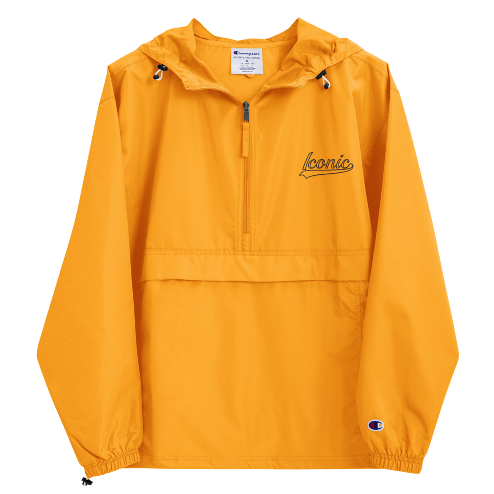 CHAMPION + ROYAL ICONIC. | Retro Embroidered Logo Unisex Hooded Packable Windbreaker Lite Coaches Jacket Gold Vintage Classic