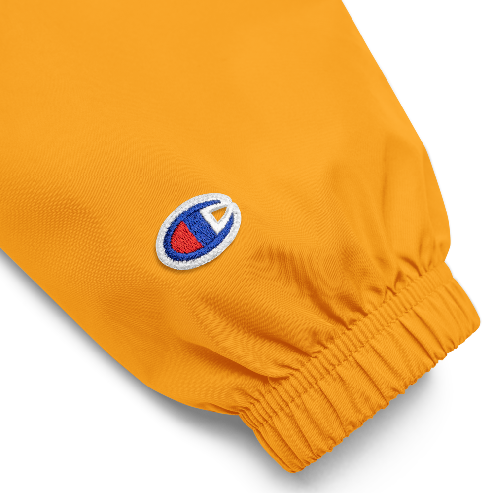 CHAMPION + ROYAL ICONIC. | Retro Embroidered Logo Unisex Hooded Packable Windbreaker Lite Coaches Jacket Gold Vintage Classic
