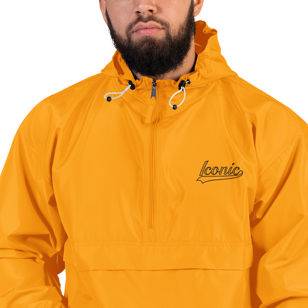 CHAMPION + ROYAL ICONIC. | Retro Embroidered Logo Unisex Hooded Packable Windbreaker Lite Coaches Jacket Gold Vintage Classic