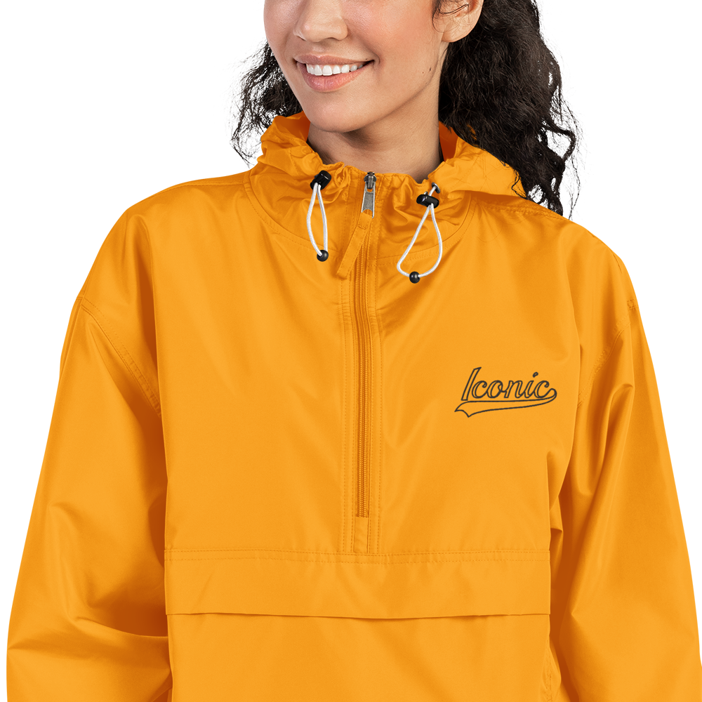 CHAMPION + ROYAL ICONIC. | Retro Embroidered Logo Unisex Hooded Packable Windbreaker Lite Coaches Jacket Gold Vintage Classic