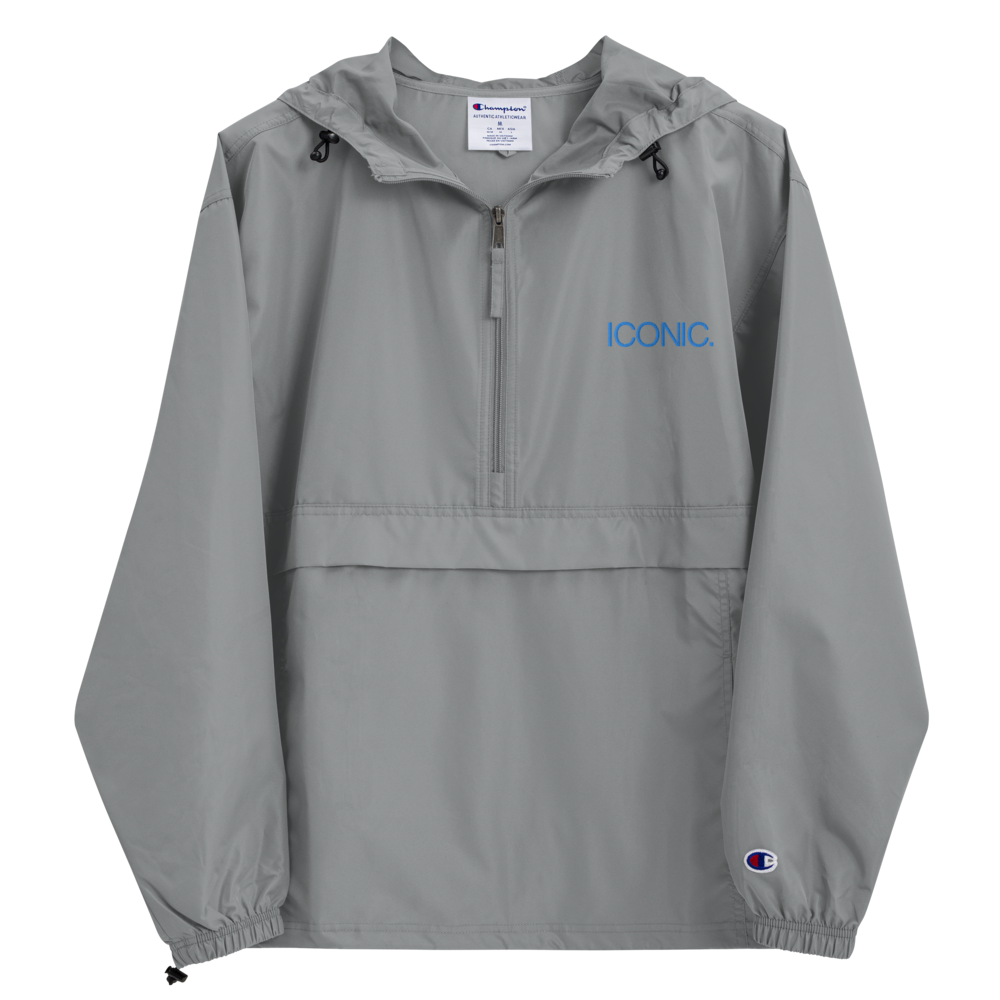 CHAMPION + ROYAL ICONIC. | Embroidered Logo Unisex Hooded Packable Windbreaker Lite Coaches Jacket Graphite Grey w/ Teal Logo