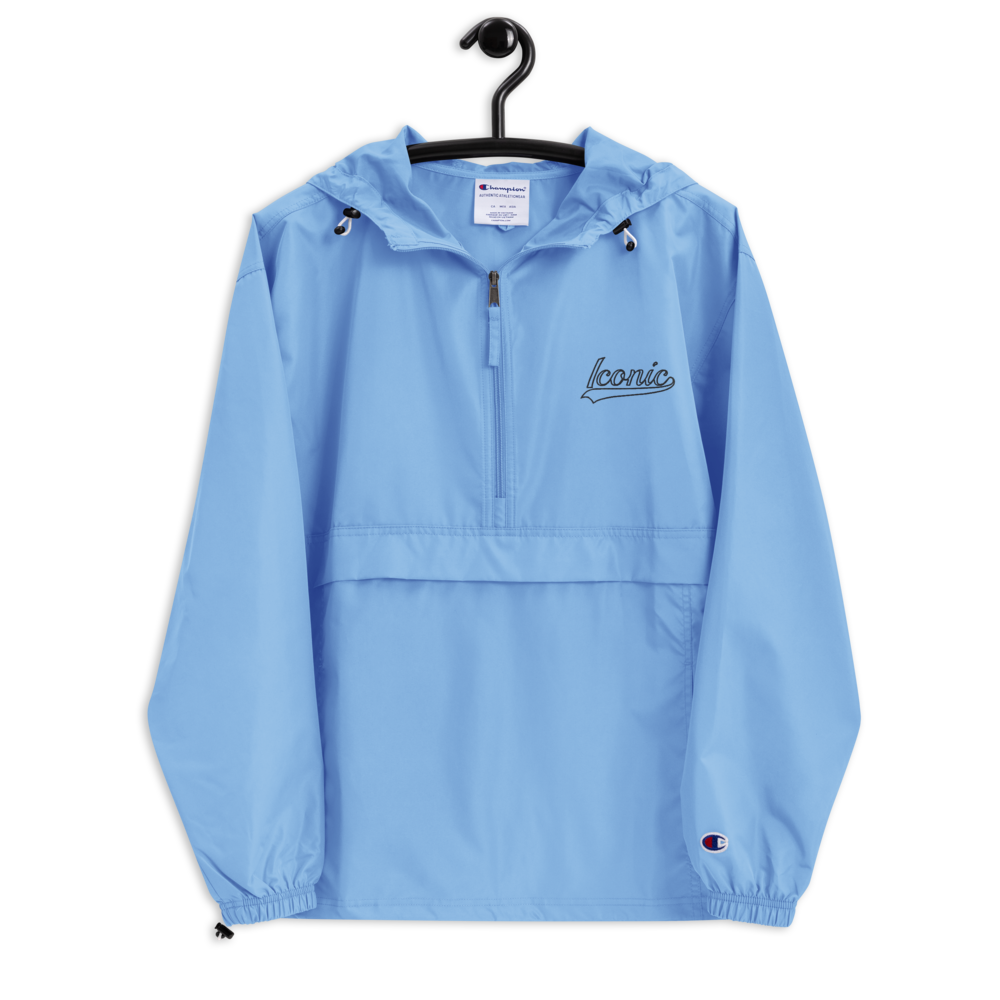 CHAMPION + ROYAL ICONIC. | Retro Embroidered Logo Unisex Hooded Packable Windbreaker Lite Coaches Jacket Blue Vintage Classic