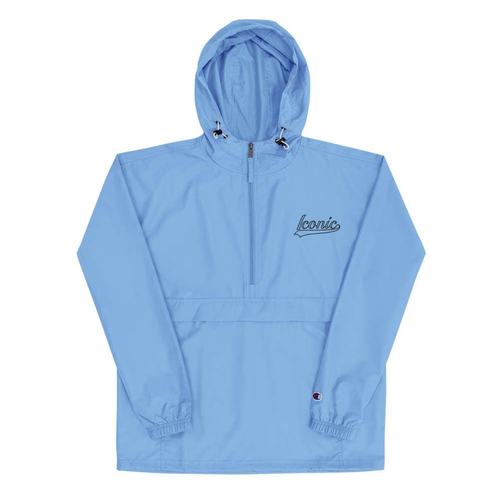 CHAMPION + ROYAL ICONIC. | Retro Embroidered Logo Unisex Hooded Packable Windbreaker Lite Coaches Jacket Blue Vintage Classic