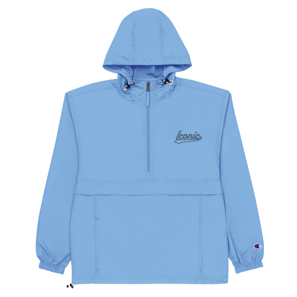 CHAMPION + ROYAL ICONIC. | Retro Embroidered Logo Unisex Hooded Packable Windbreaker Lite Coaches Jacket Blue Vintage Classic