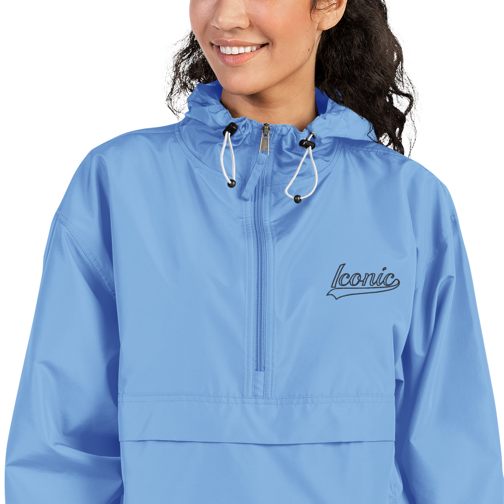 CHAMPION + ROYAL ICONIC. | Retro Embroidered Logo Unisex Hooded Packable Windbreaker Lite Coaches Jacket Blue Vintage Classic