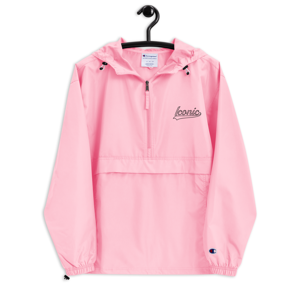 CHAMPION + ROYAL ICONIC. | Retro Embroidered Logo Unisex Hooded Packable Windbreaker Lite Coaches Jacket Flamingo Pink Vintage Classic