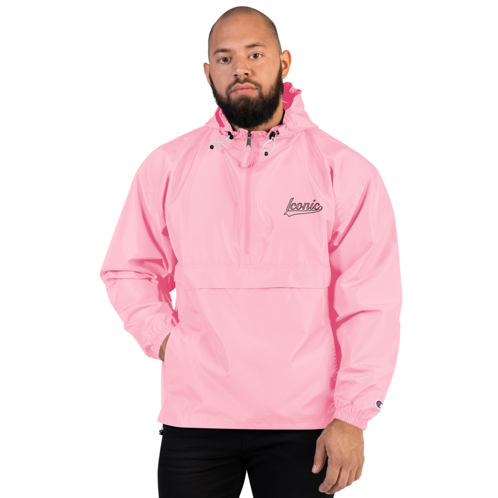 CHAMPION + ROYAL ICONIC. | Retro Embroidered Logo Unisex Hooded Packable Windbreaker Lite Coaches Jacket Flamingo Pink Vintage Classic