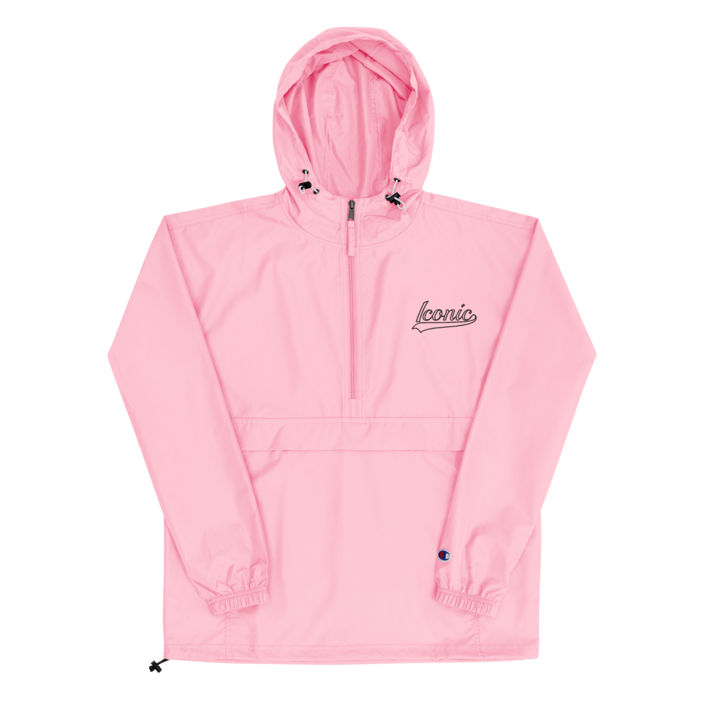 CHAMPION + ROYAL ICONIC. | Retro Embroidered Logo Unisex Hooded Packable Windbreaker Lite Coaches Jacket Flamingo Pink Vintage Classic
