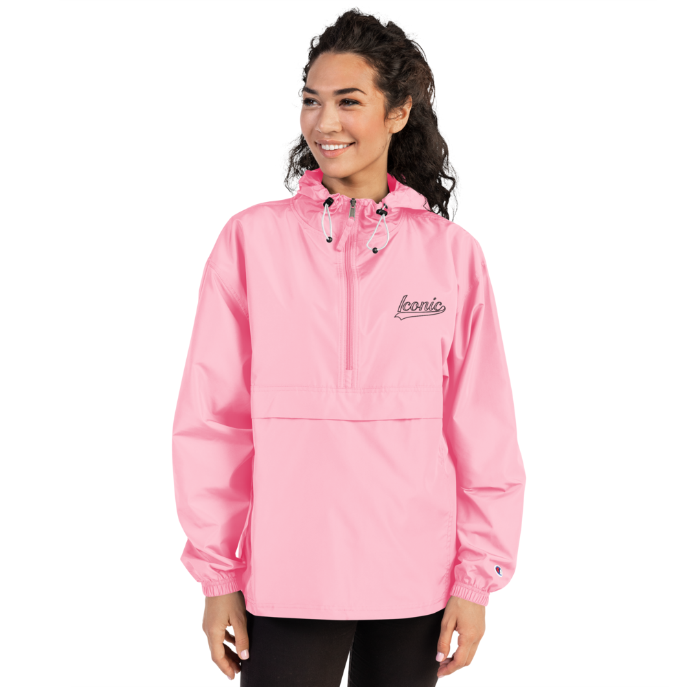 CHAMPION + ROYAL ICONIC. | Retro Embroidered Logo Unisex Hooded Packable Windbreaker Lite Coaches Jacket Flamingo Pink Vintage Classic