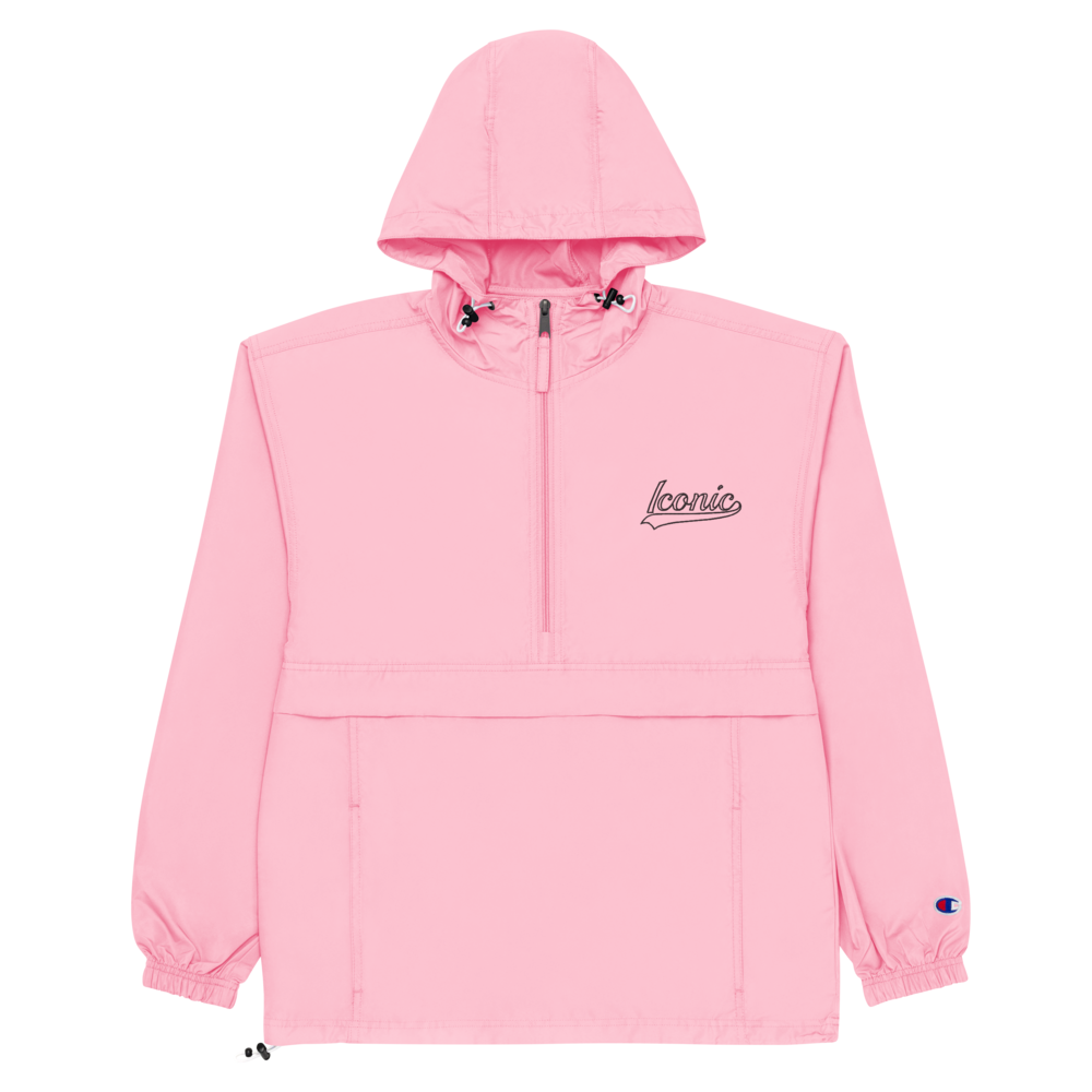 CHAMPION + ROYAL ICONIC. | Retro Embroidered Logo Unisex Hooded Packable Windbreaker Lite Coaches Jacket Flamingo Pink Vintage Classic