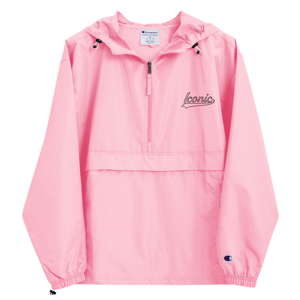 CHAMPION + ROYAL ICONIC. | Retro Embroidered Logo Unisex Hooded Packable Windbreaker Lite Coaches Jacket Flamingo Pink Vintage Classic