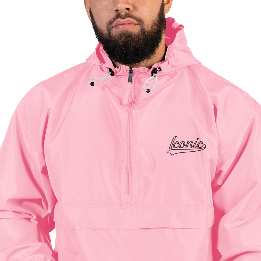 CHAMPION + ROYAL ICONIC. | Retro Embroidered Logo Unisex Hooded Packable Windbreaker Lite Coaches Jacket Flamingo Pink Vintage Classic