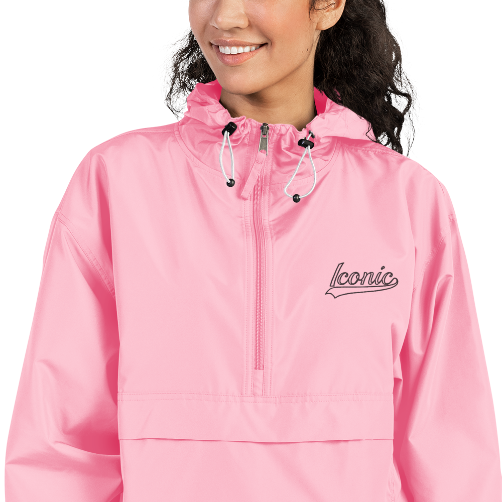 CHAMPION + ROYAL ICONIC. | Retro Embroidered Logo Unisex Hooded Packable Windbreaker Lite Coaches Jacket Flamingo Pink Vintage Classic