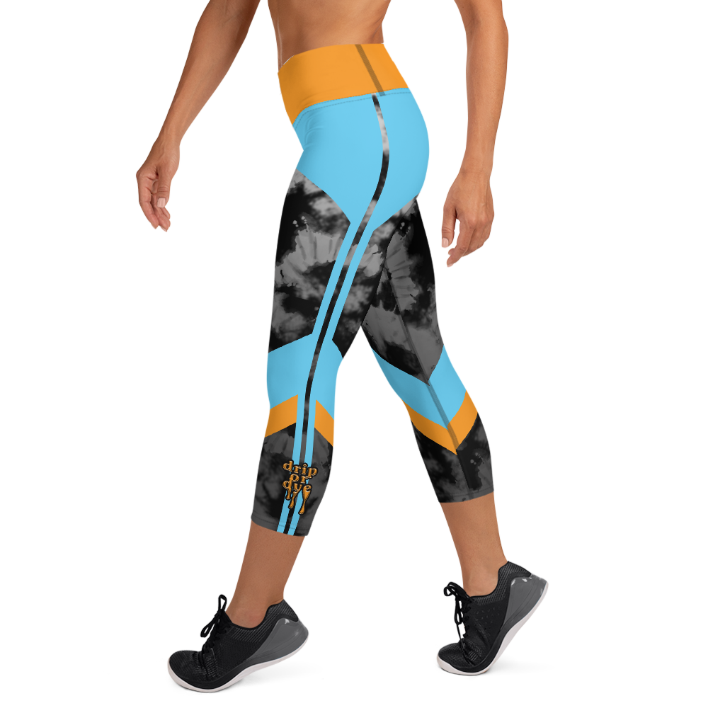 CRXWN | Drip or Dye 4 Retro Black Cat HER Collection Acid Wash Tye Dye Yoga Capri Leggings