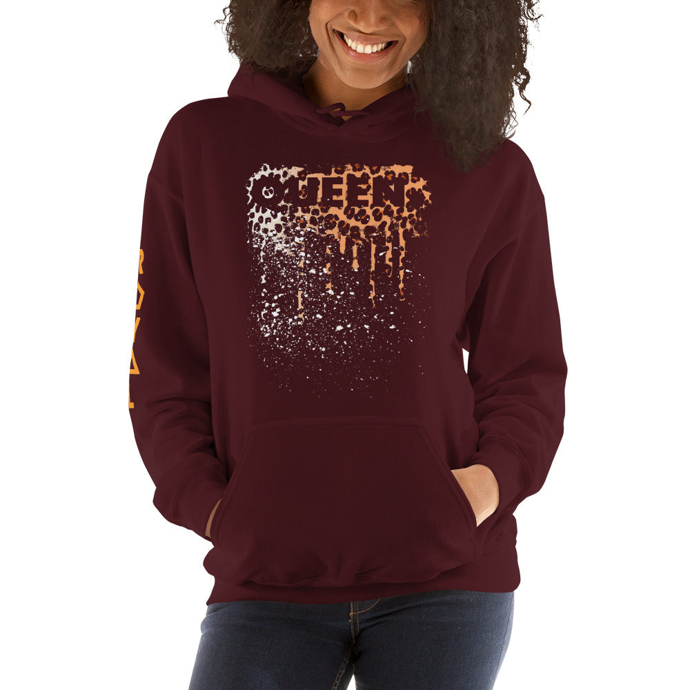 .R.O.Y.A.L. QUEEN DRIP HOODIE HUMAN-IMAL CHEETAH MAROON