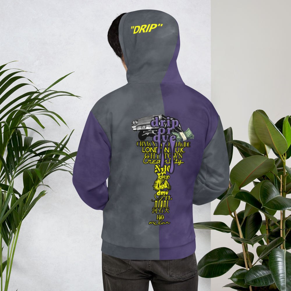 CRXWN | Drip or Dye 1 Mid Rashid Purple Grey Ice Dye UNISEX Hoodie