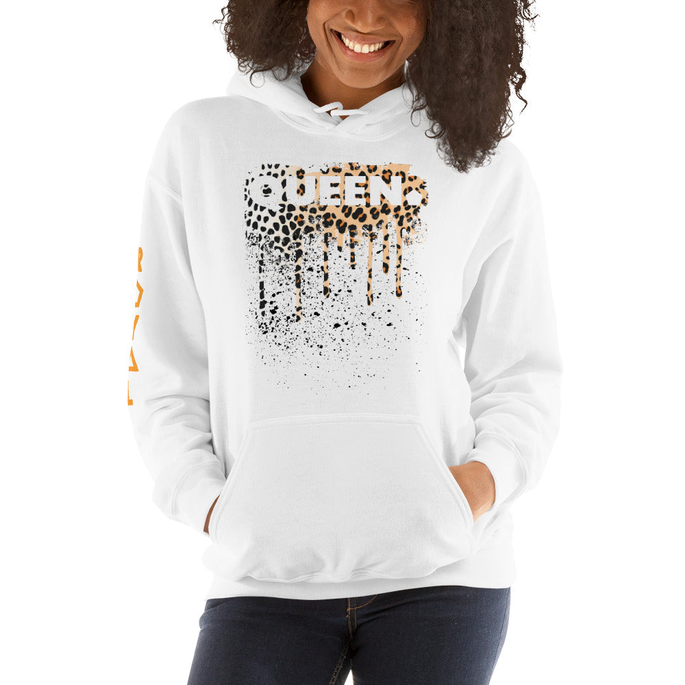 .R.O.Y.A.L. QUEEN DRIP HOODIE HUMAN-IMAL CHEETAH WH