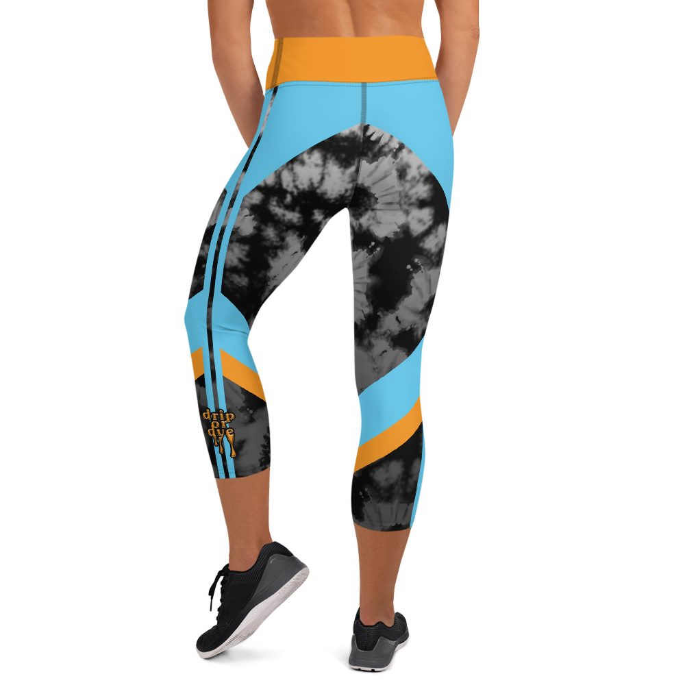 CRXWN | Drip or Dye 4 Retro Black Cat HER Collection Acid Wash Tye Dye Yoga Capri Leggings