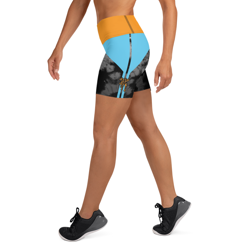 CRXWN | Drip or Dye 4 Retro Black Cat HER Collection Acid Wash Tye Dye Yoga Shorts