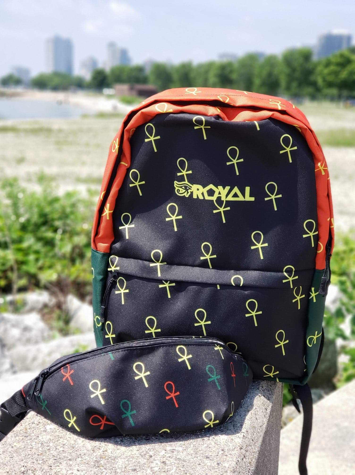 ROYAL. | Ra Pack Lightweight Backpack with hidden Pocket Nu Being All-Over Ankh