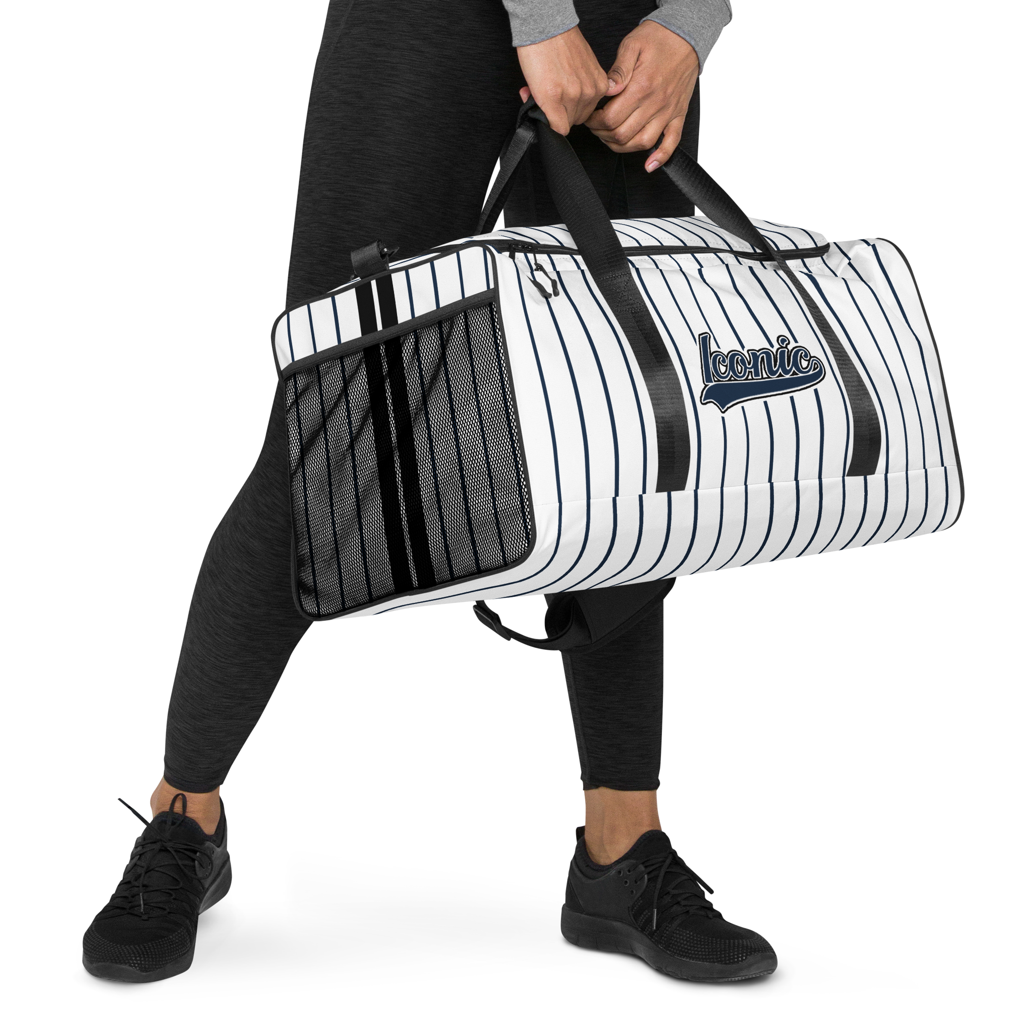 ROYAL Team Iconic. Athletix Duffle Duffel Bag Pinstripe Wh and Navy