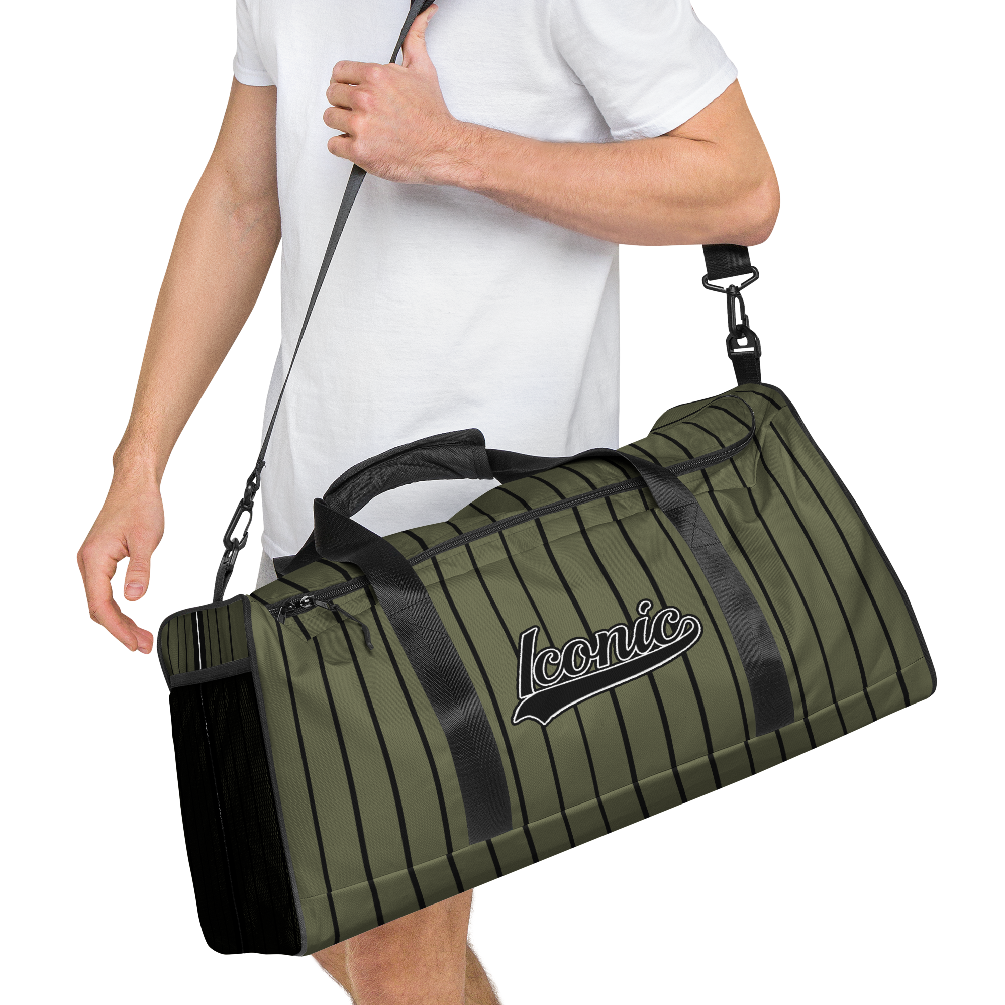 ROYAL Team Iconic. Athletix Duffle Duffel Bag Pinstripe Martini Olive and Blk