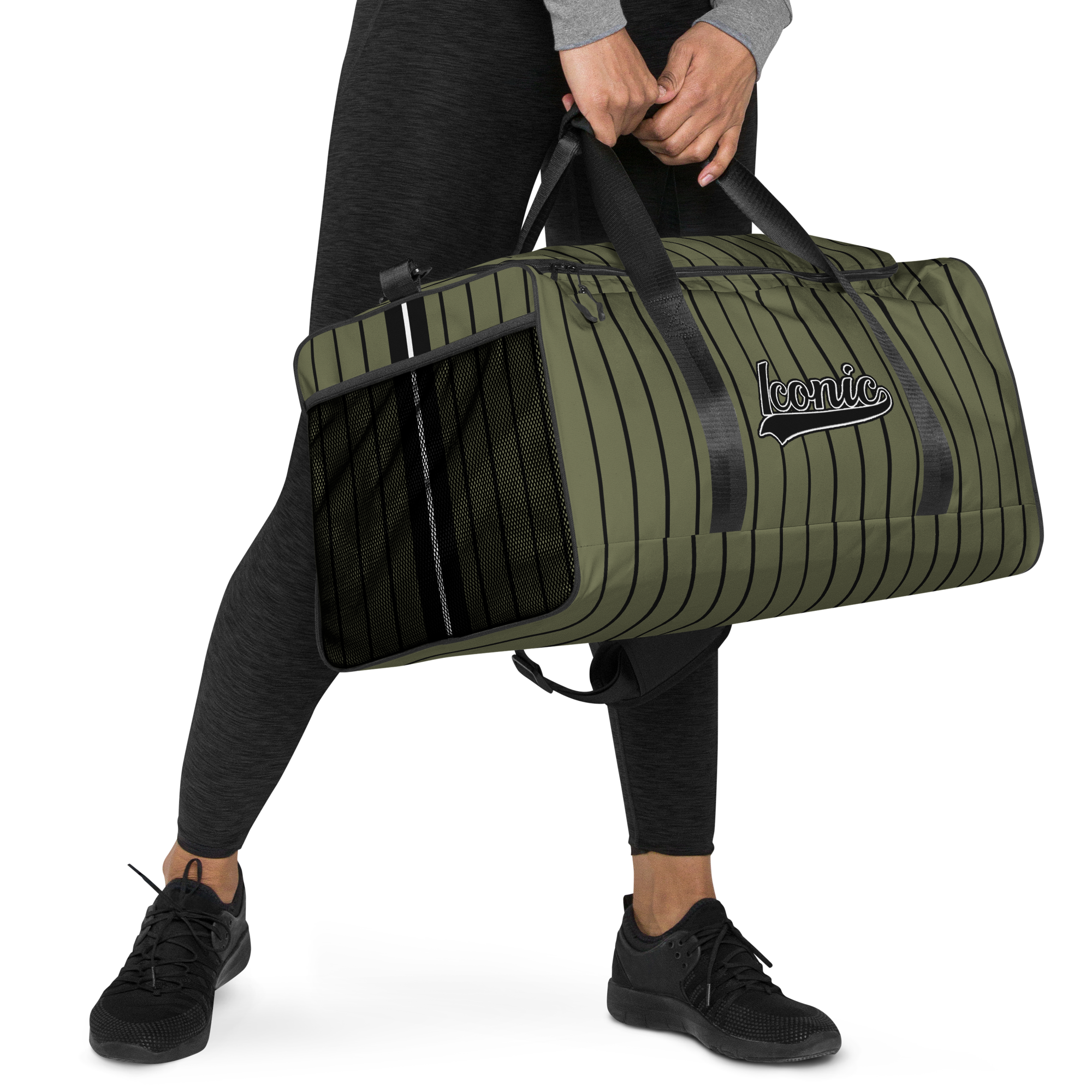 ROYAL Team Iconic. Athletix Duffle Duffel Bag Pinstripe Martini Olive and Blk