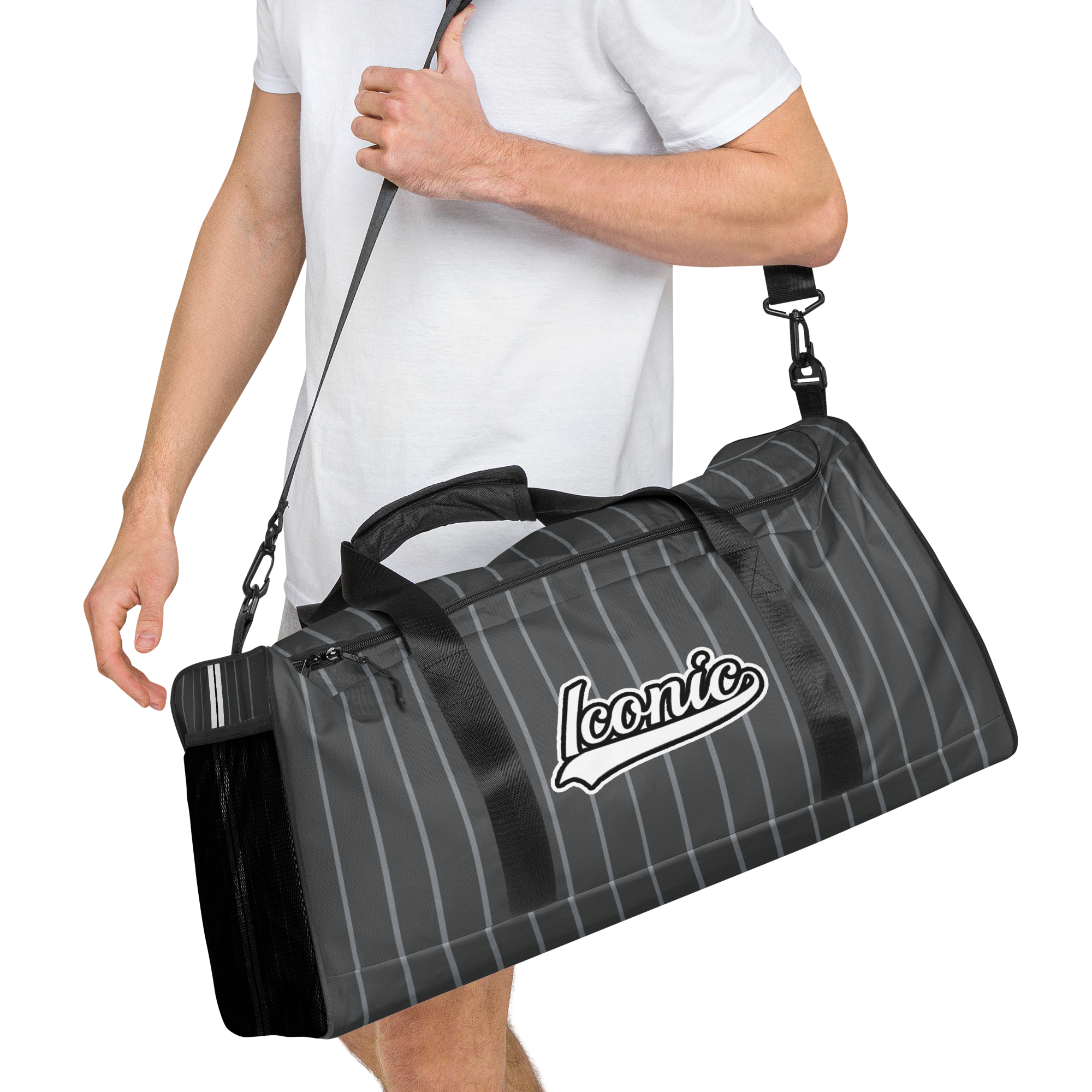 ROYAL Team Iconic. Athletix Duffle Duffel Bag Pinstripe 50 Shades Deep Dusk and Cool Grey