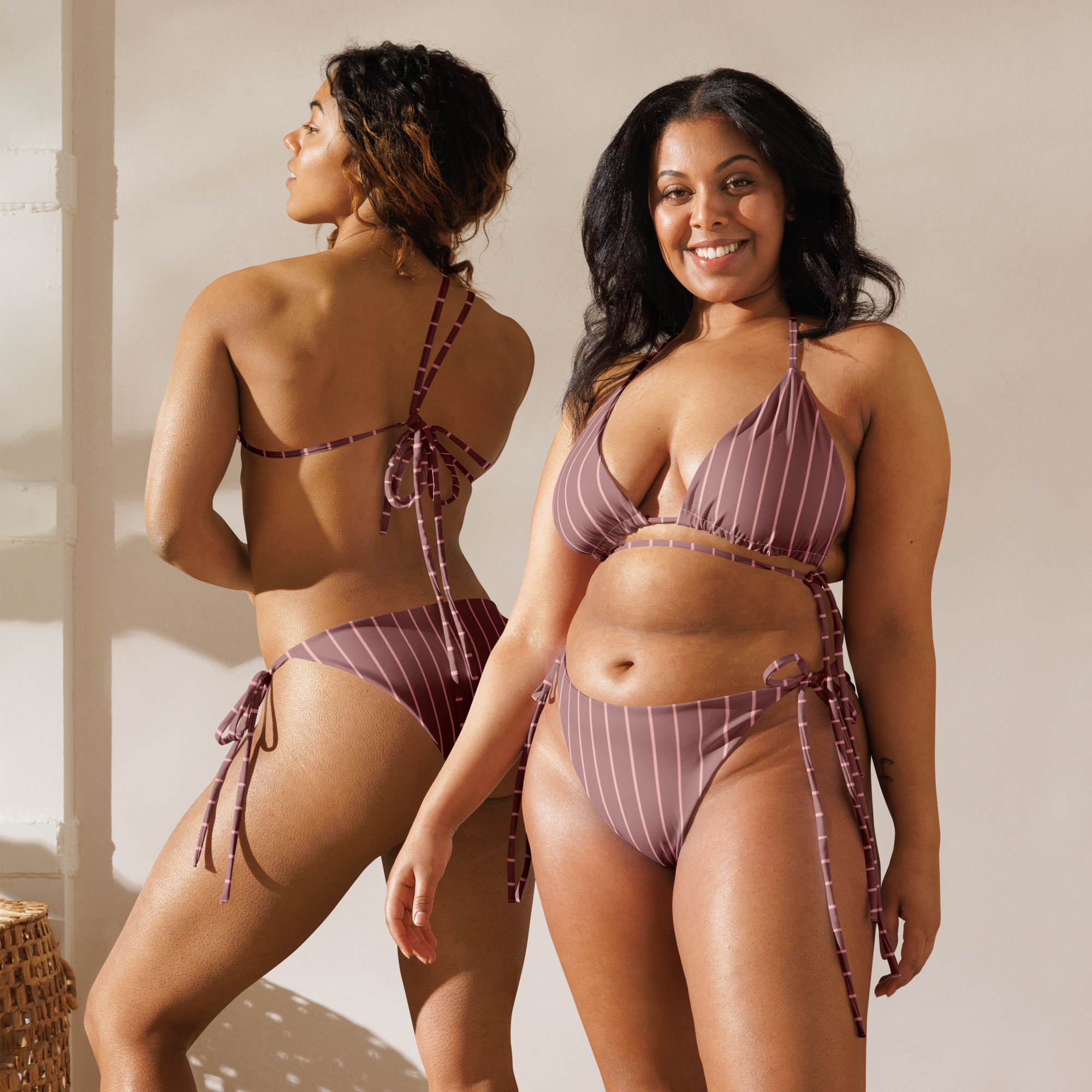 ROYAL Team Iconic. FEMme Swim Pinstripe Bikini Rose Gold and Powder Pink