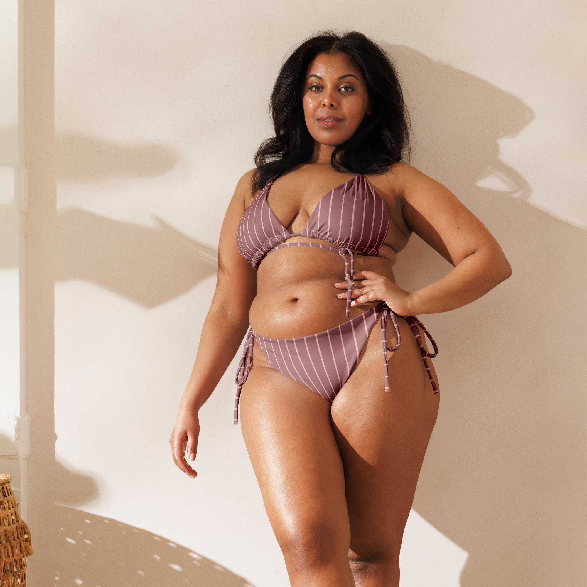 ROYAL Team Iconic. FEMme Swim Pinstripe Bikini Rose Gold and Powder Pink