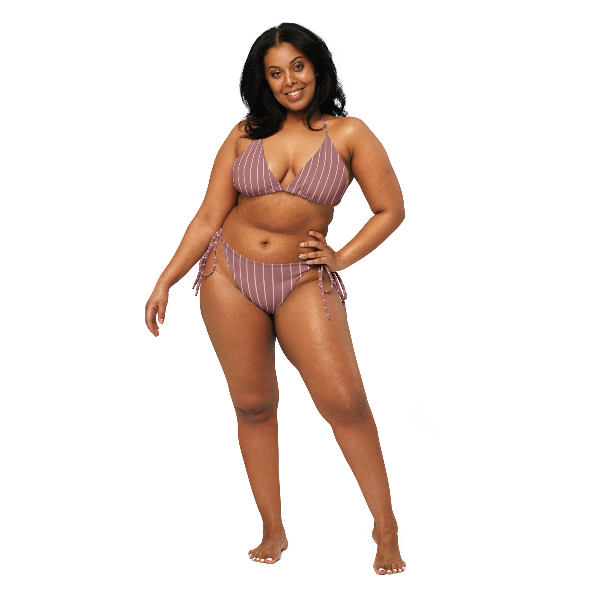 ROYAL Team Iconic. FEMme Swim Pinstripe Bikini Rose Gold and Powder Pink