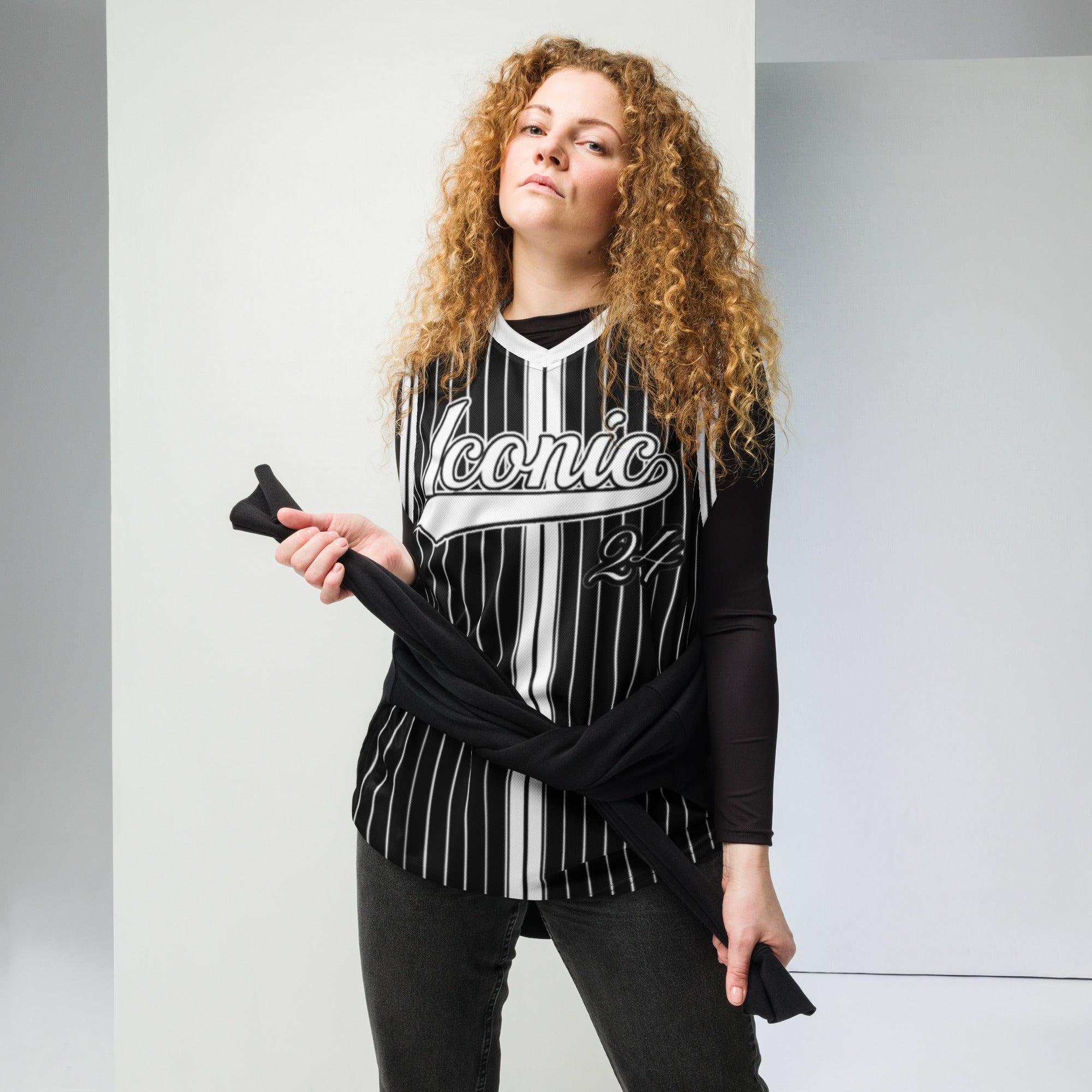 ROYAL Team Iconic. unisex basketball jersey Pinstripe Blk and White
