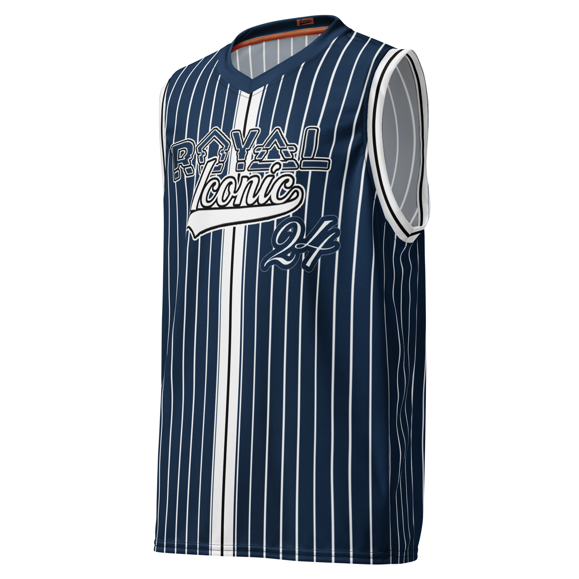 ROYAL Team Iconic. unisex basketball jersey Pinstripe Navy and Wh