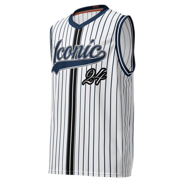 ROYAL Team Iconic. unisex basketball jersey Pinstripe Wh and Navy