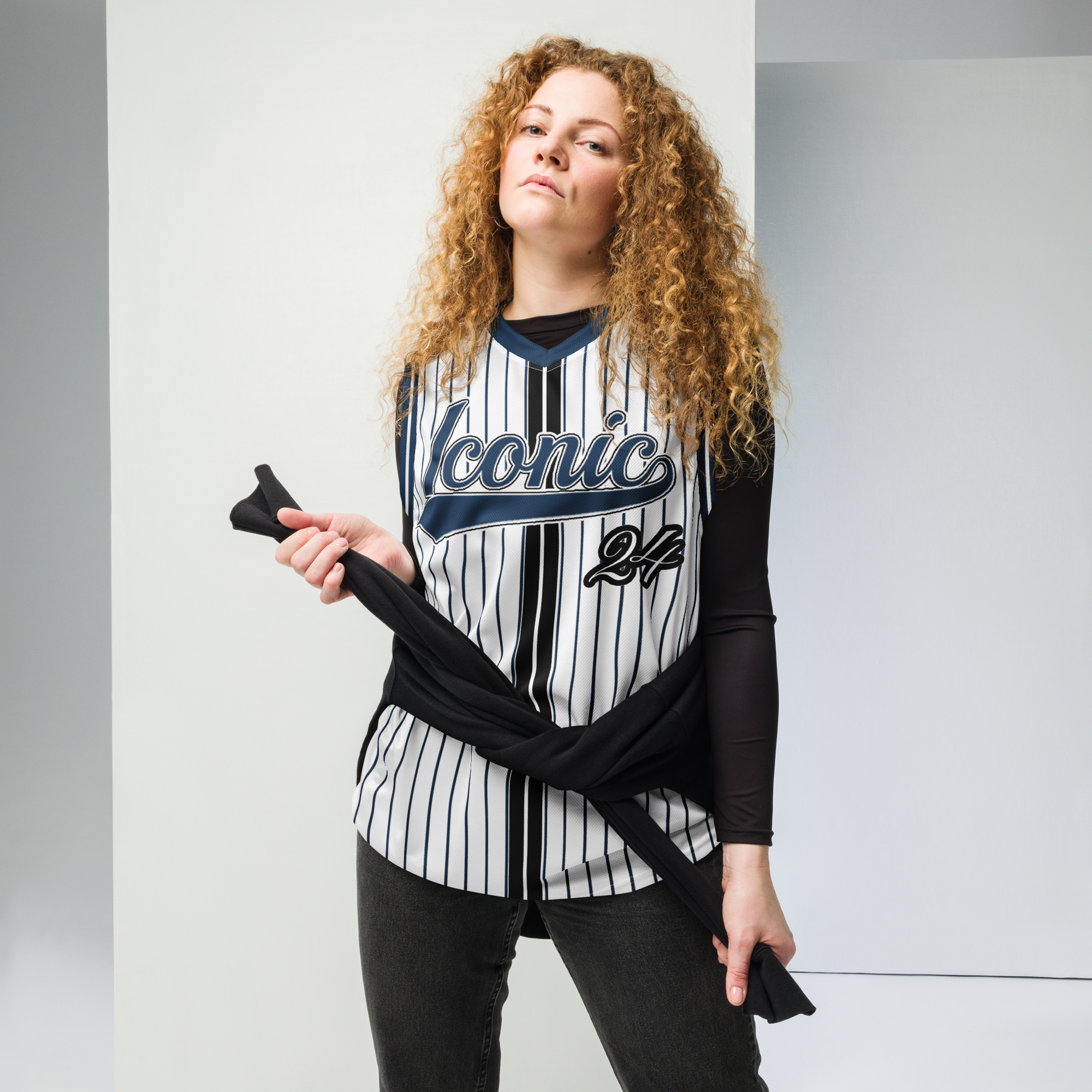 ROYAL Team Iconic. unisex basketball jersey Pinstripe Wh and Navy