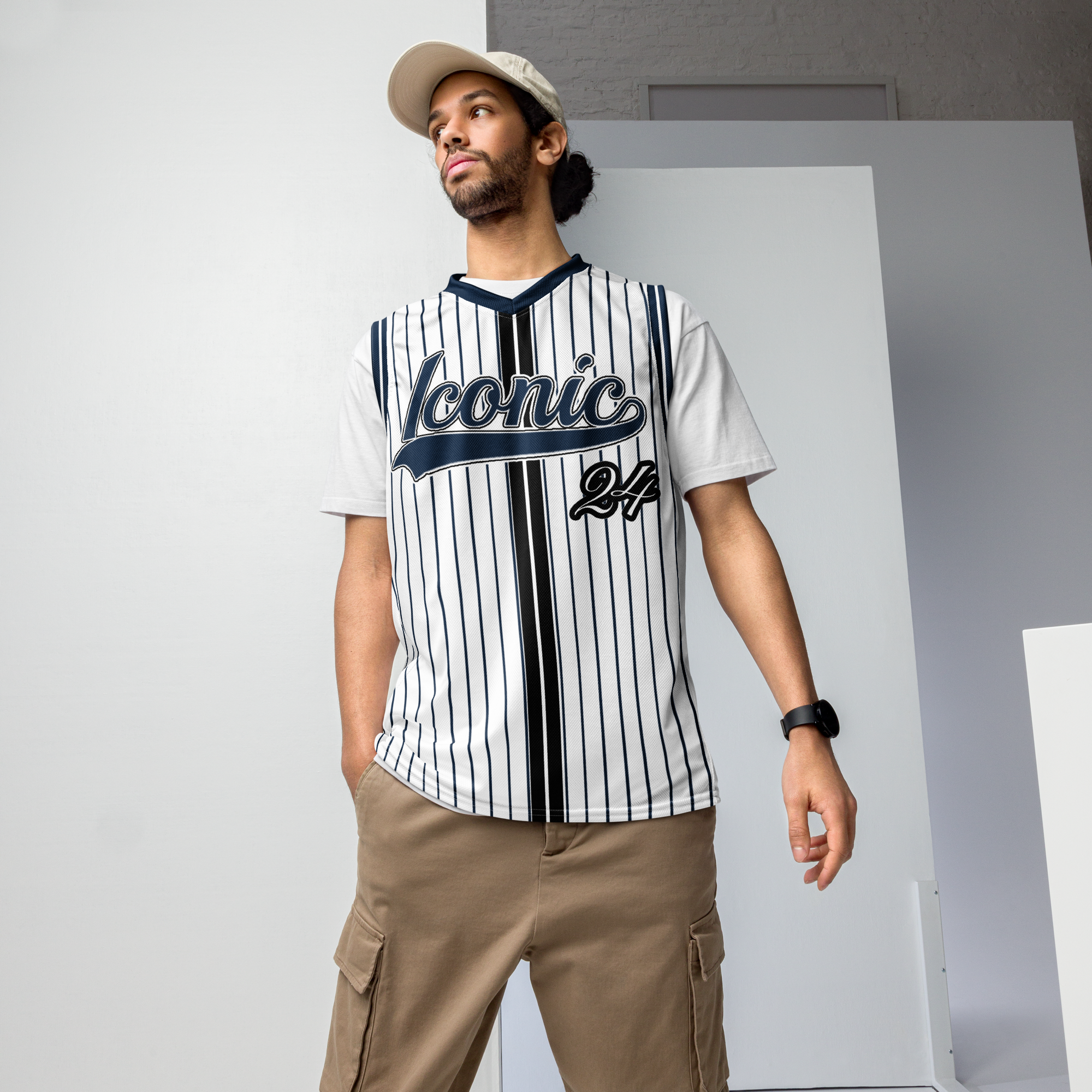 ROYAL Team Iconic. unisex basketball jersey Pinstripe Wh and Navy