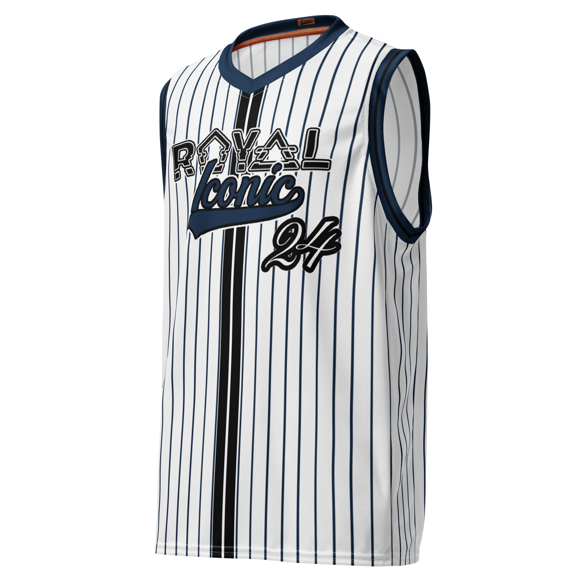 ROYAL Team Iconic. unisex basketball jersey Pinstripe Wh and Navy