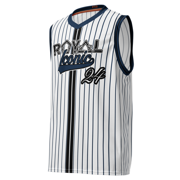 ROYAL Team Iconic. unisex basketball jersey Pinstripe Wh and Navy