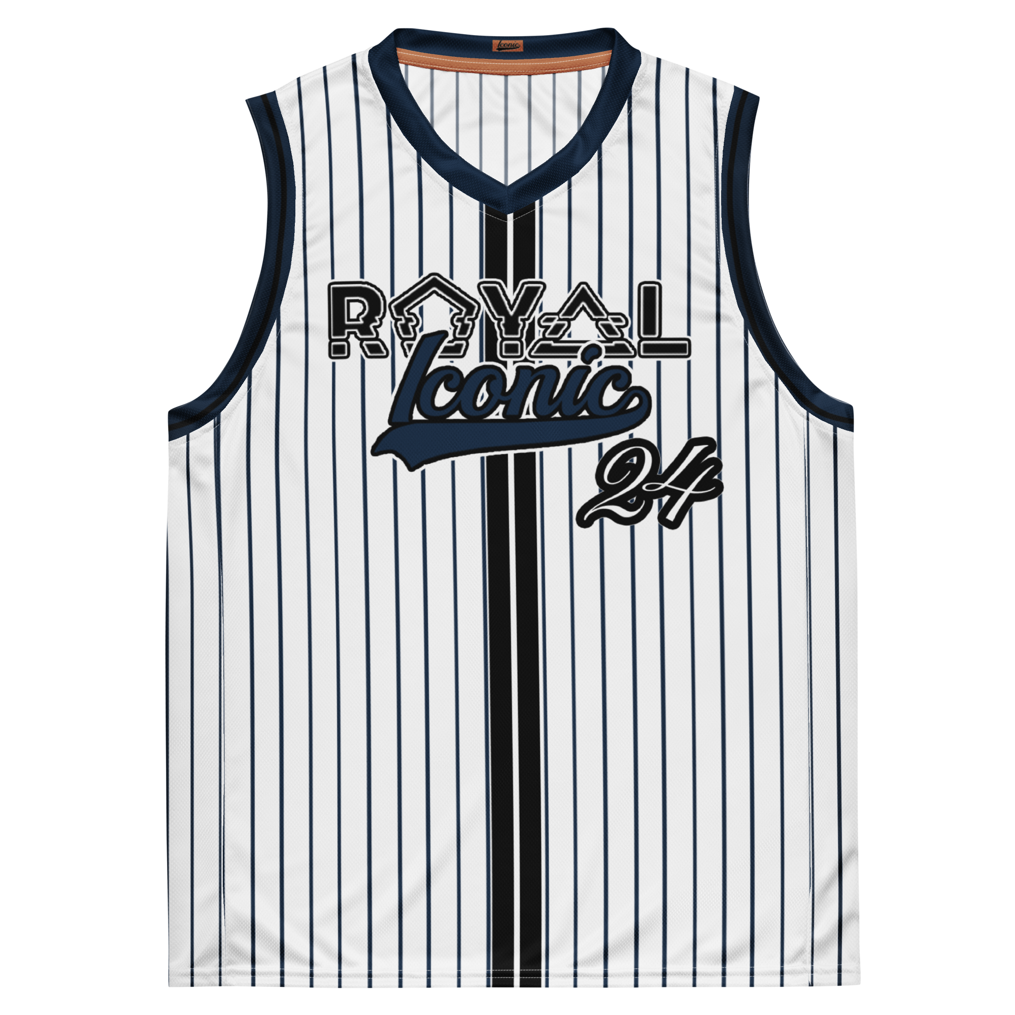 ROYAL Team Iconic. unisex basketball jersey Pinstripe Wh and Navy